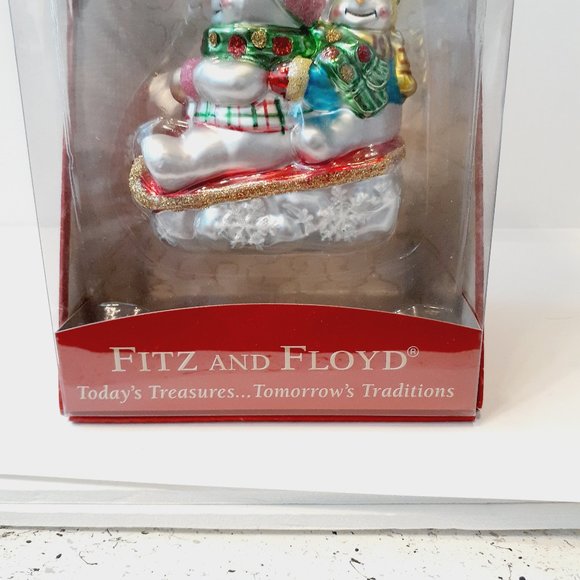 Fitz and Floyd Snow Buddies On Sleigh Ornament Collectible With Box - Picture 2 of 5